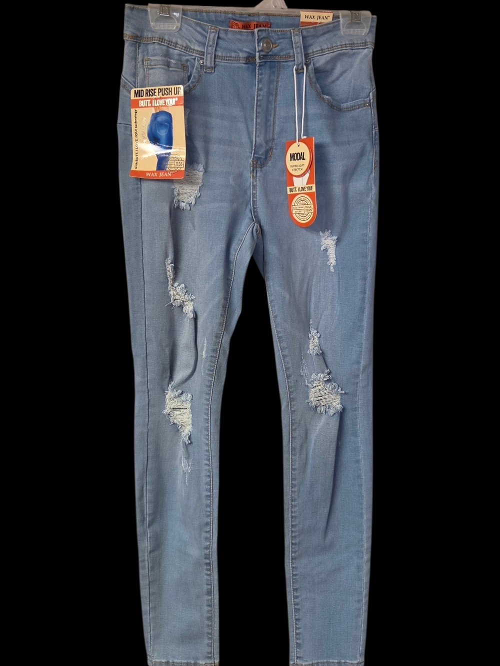 NWT Wax Jean Mid Rise Distressed Light Blue Skinny Jeans Size 29